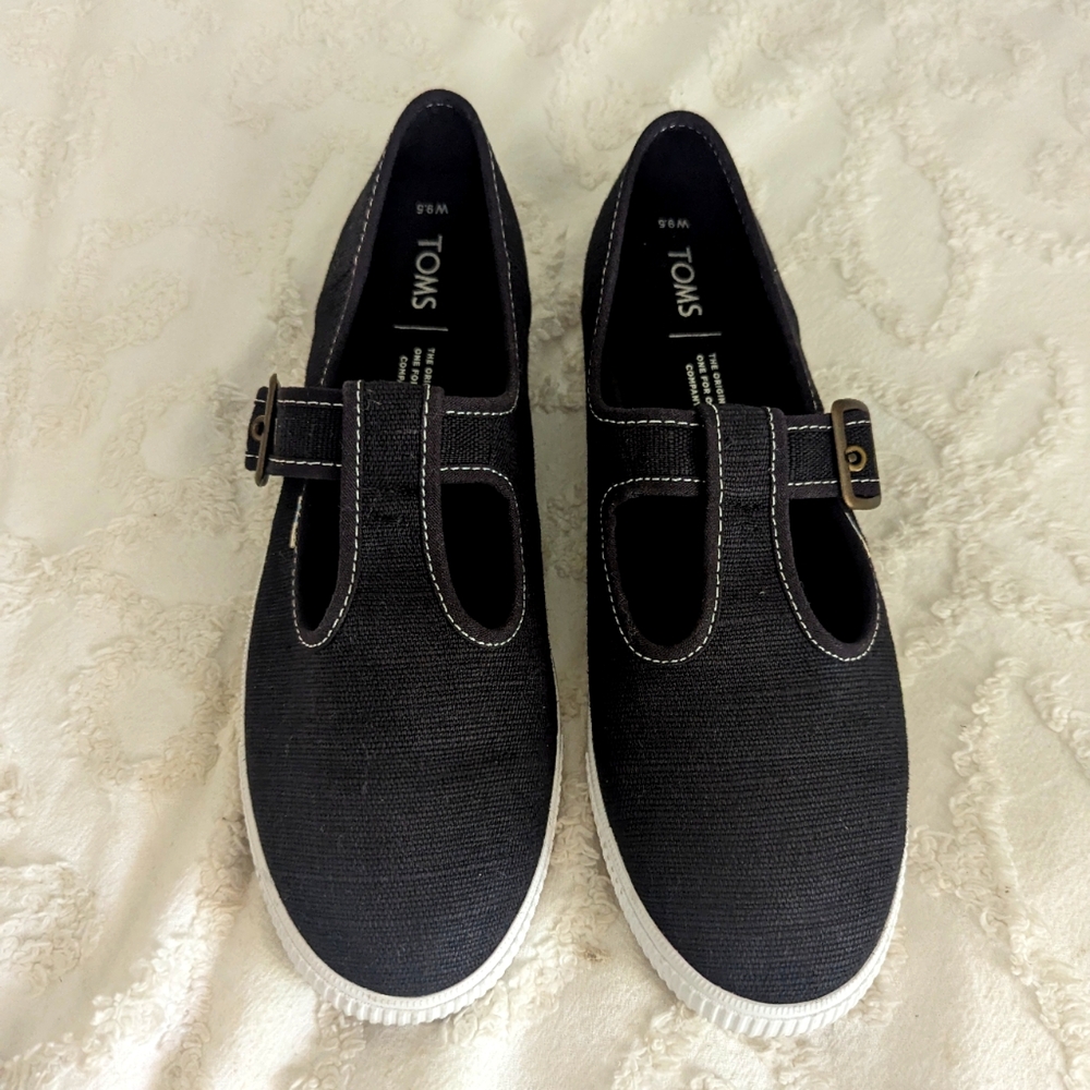 TOMS Joon Mary Jane Plimsolls in Black Canvas